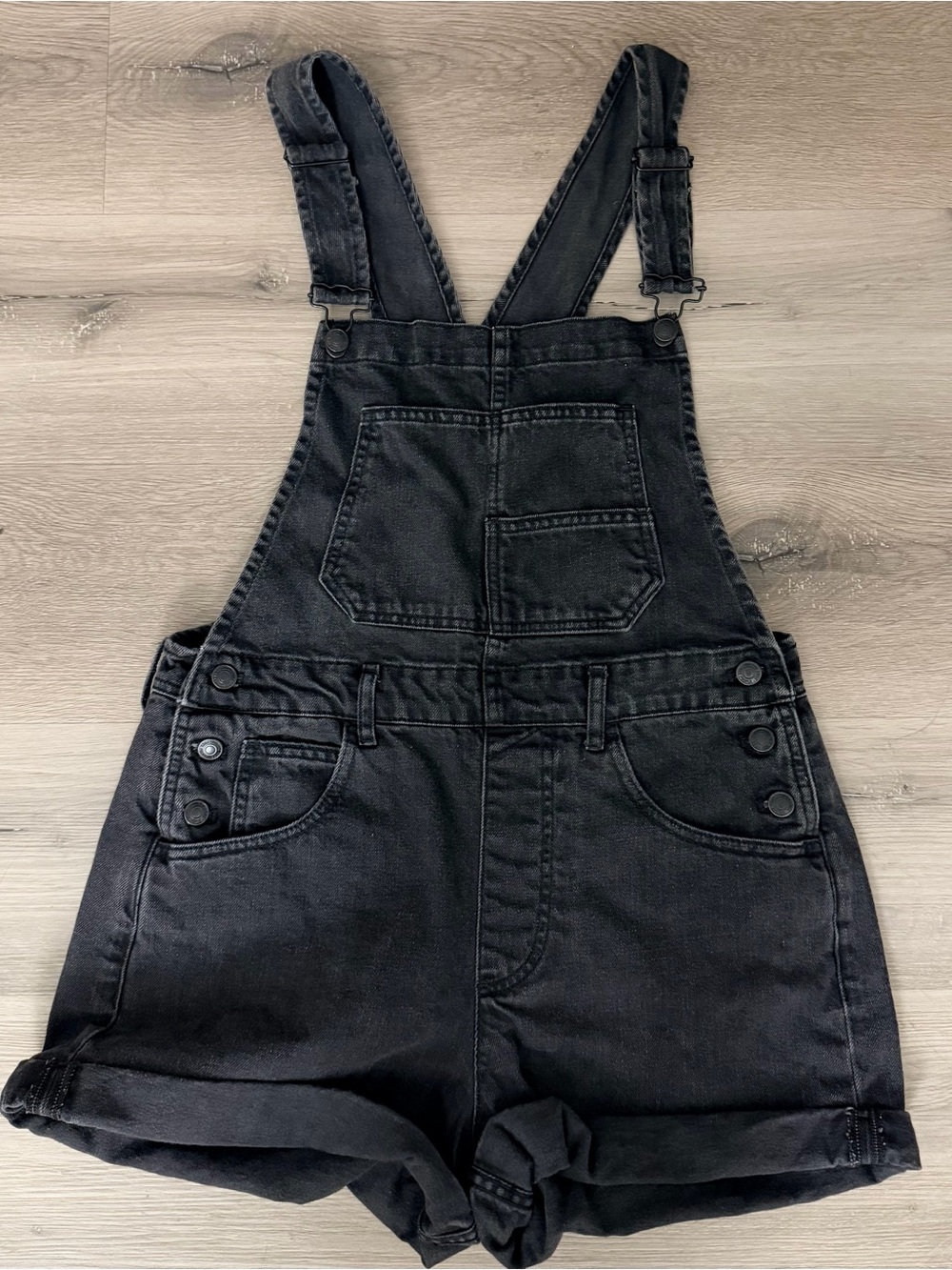 We The Free Black Short Denim Overalls